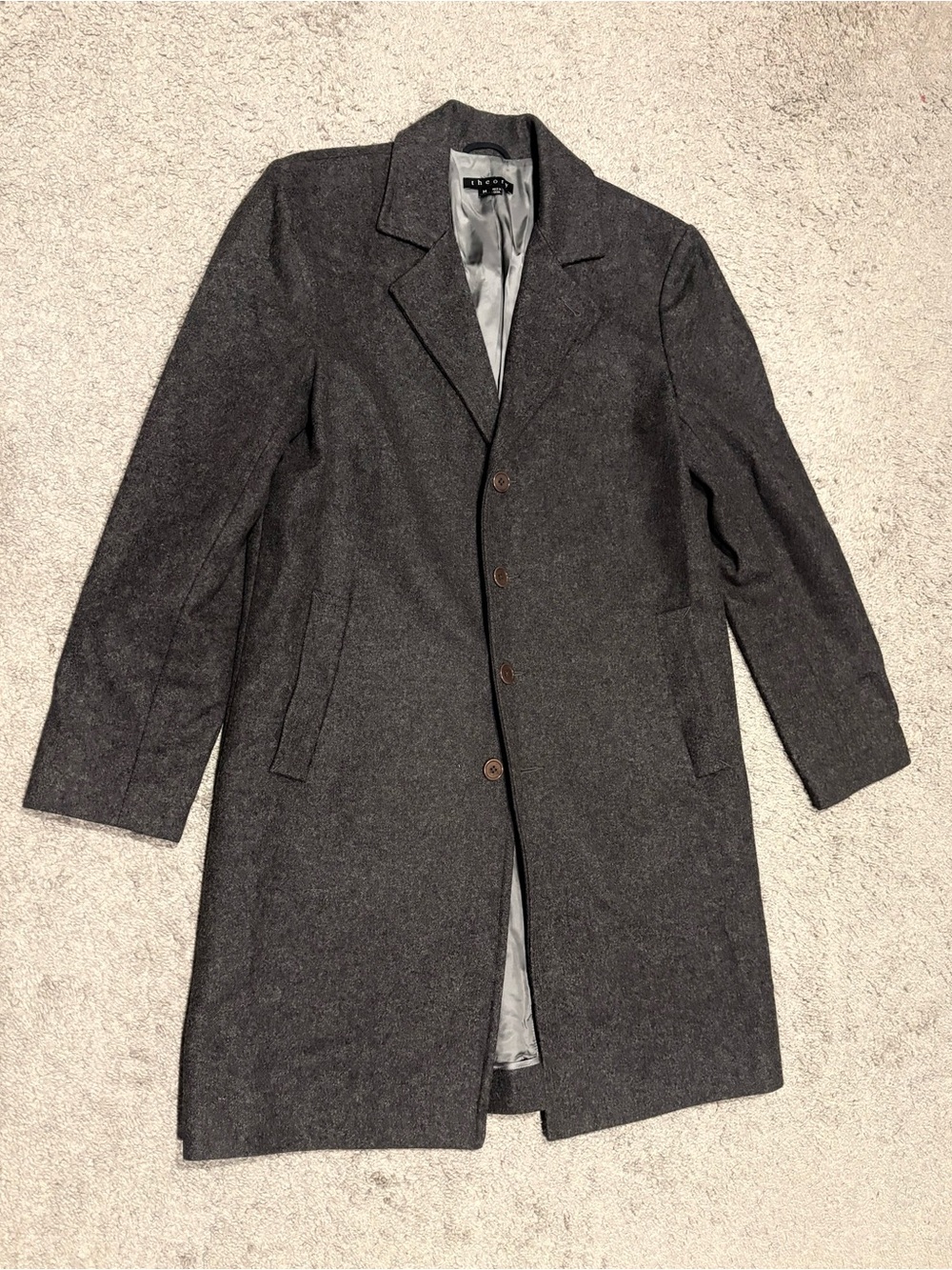 Theory Men’s Wool Blend Overcoat In Charcoal Gray Size M